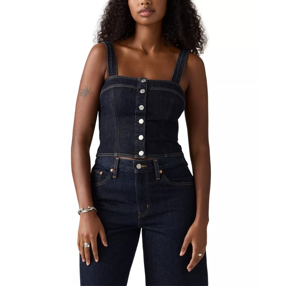 Levi's Women's Dark Wash Button Front Cotton Drea Denim Tank Top Size Small